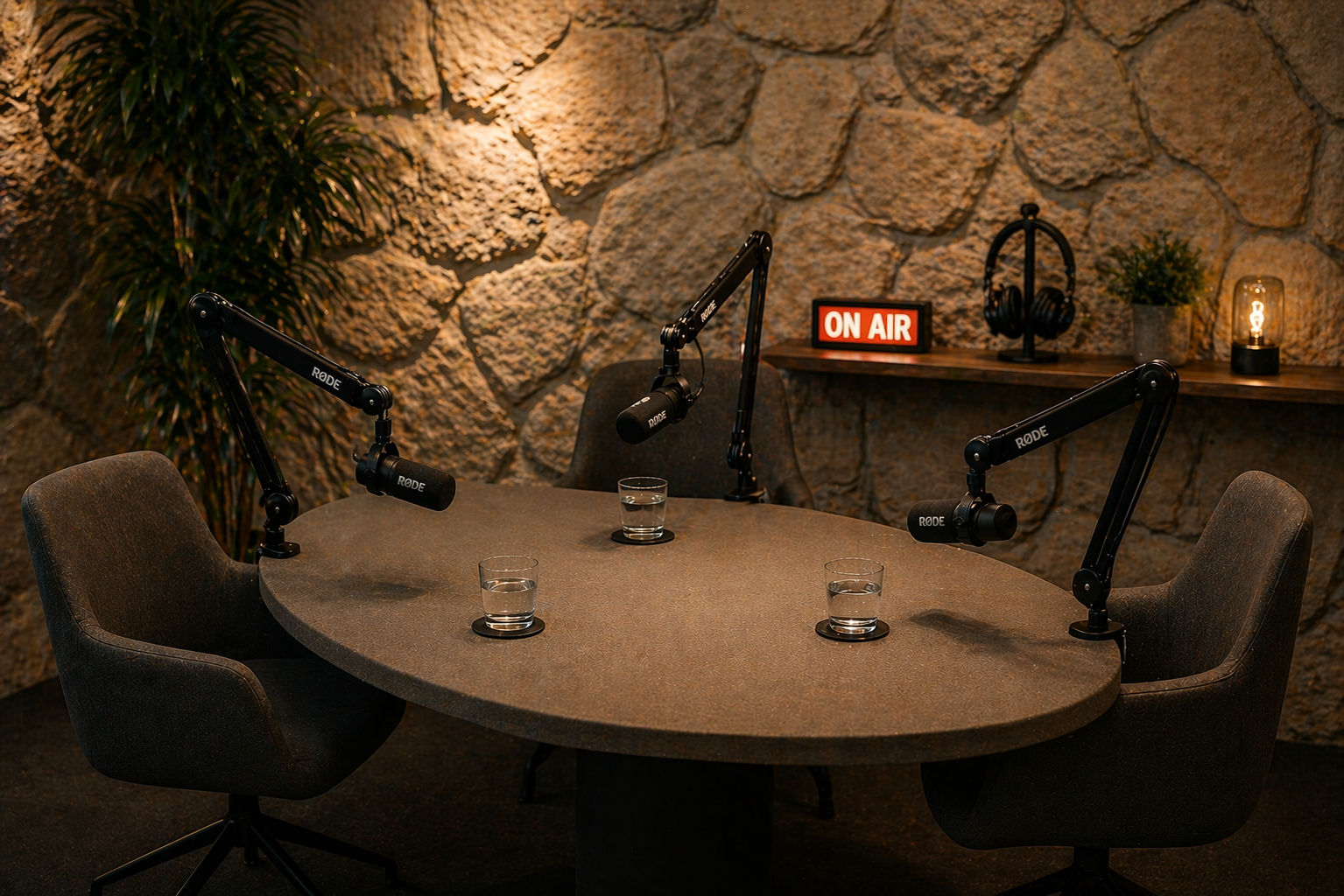 Podcast-Studio mit Mikrofonen
